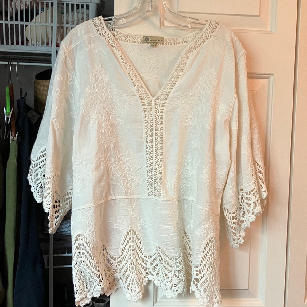 Democracy White Embroidered Lace Top